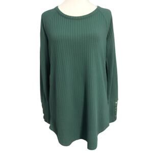 Chaser Women's Tunic Top Size Medium Teal Green Waffle Knit Button Sleeve Detail